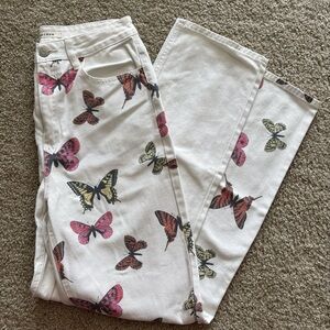 PacSun White Jeans with Pink Butterfly Print